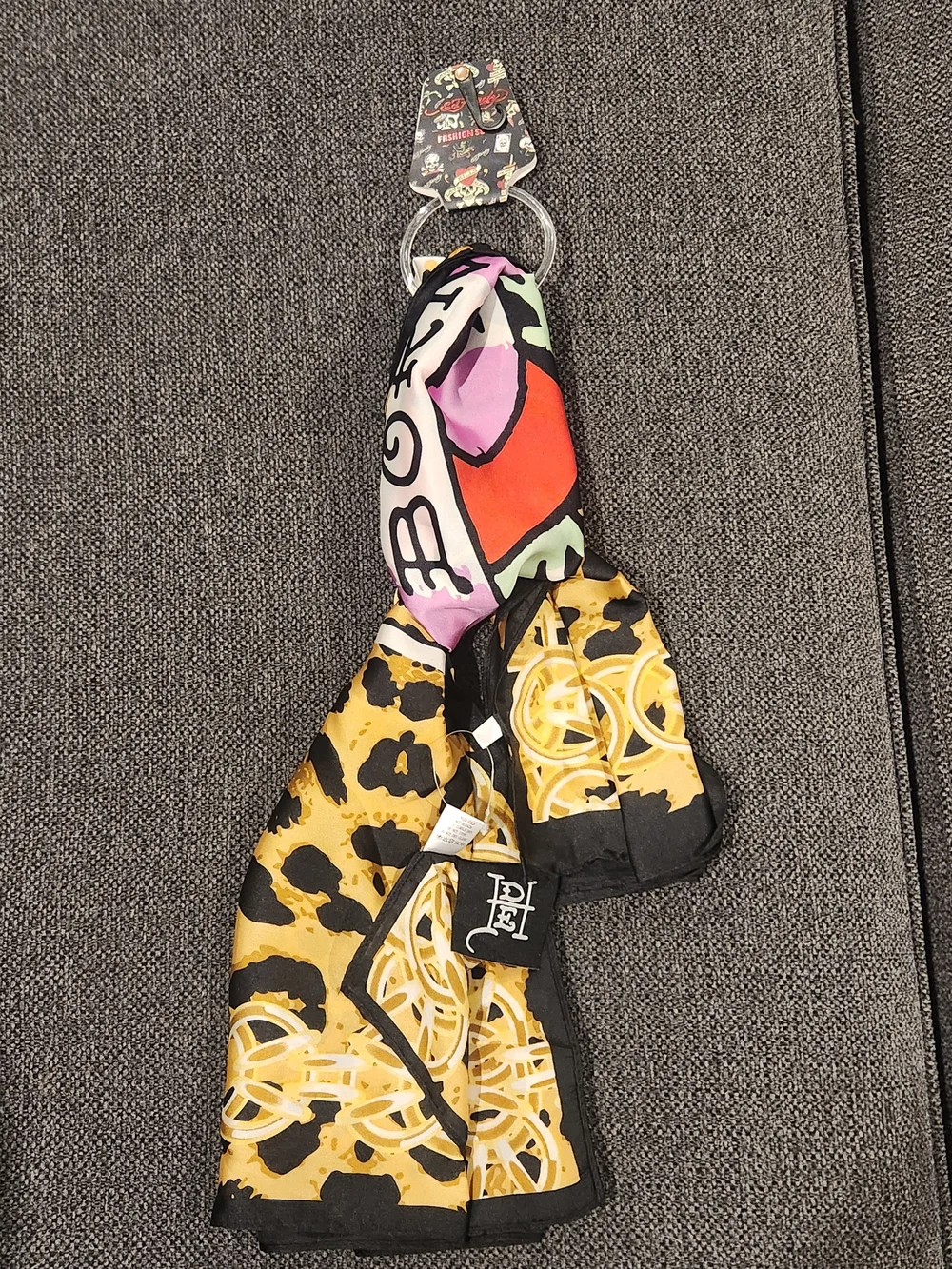 Colorful Patterned Scarf with Gold & Black Leopard Print